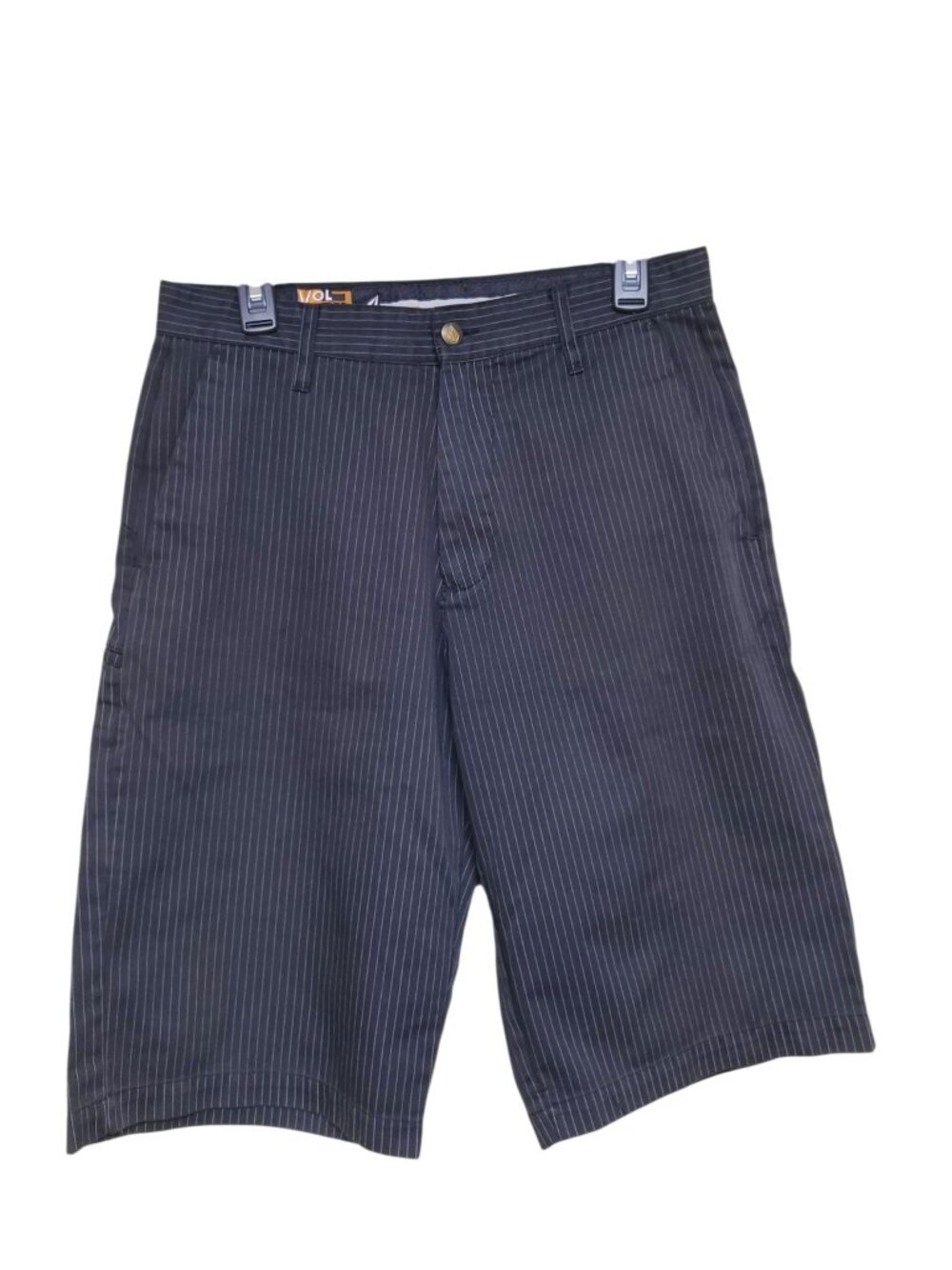 Volcom‎ Men's Y2K Black White Pinstripe Flat Front Knee Length Skater Shorts 31